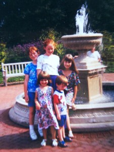 A picture of us as children. My sister, I, and Kimberly are in back. Kimberly's sister and my brother are in front.