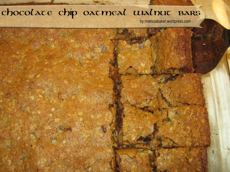 Chocolate Chip Oatmeal Walnut Bars recipe by marissabaker.wordpress.com