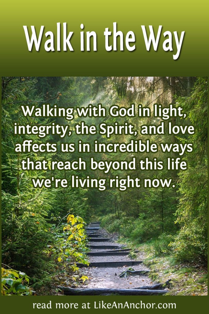 Image of a forest path with the blog's title text and the words "Walking with God in light,
integrity, the Spirit, and love affects us in incredible ways that reach beyond this life we're living right now."