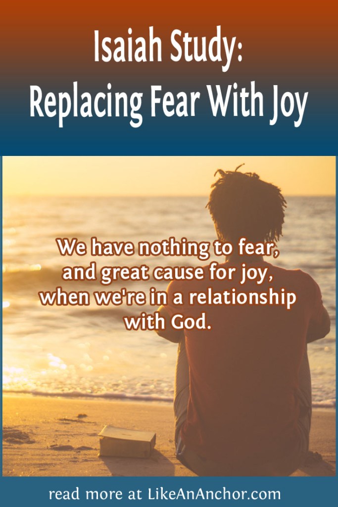 Image of a man sitting on a beach next to a Bible with the blog's title text and the words "We have nothing to fear, and great cause for joy, when we're in a relationship with God."