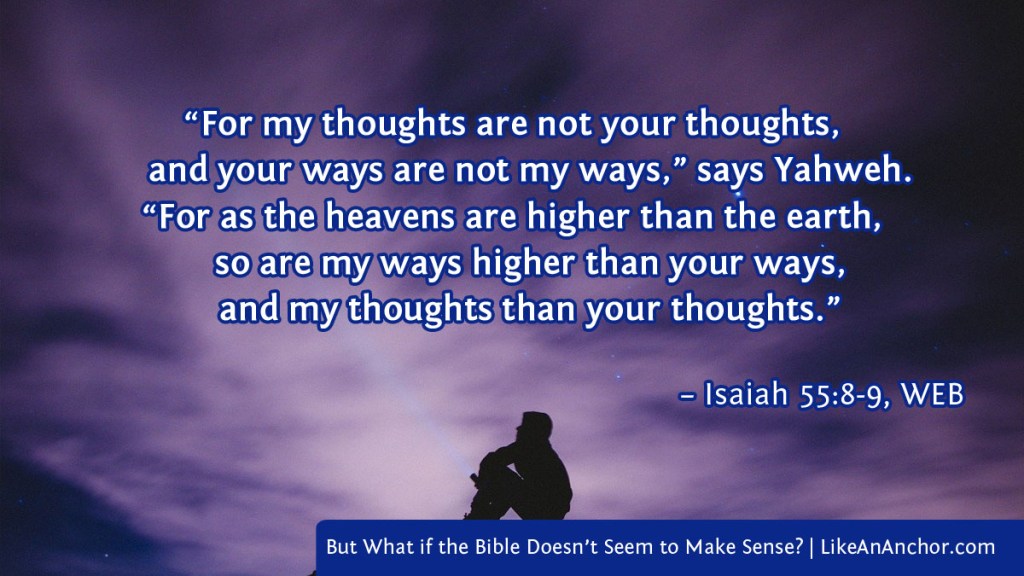 Image of a man sitting under a night sky, with text from Isaiah 55:8-9, WEB version.