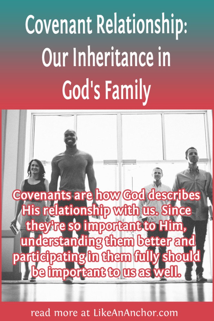 Image of four people walking into church with the blog's title text and the words "Covenants are how God describes His relationship with us. Since they're so important to Him,
understanding them better and participating in them fully should be important to us as well."