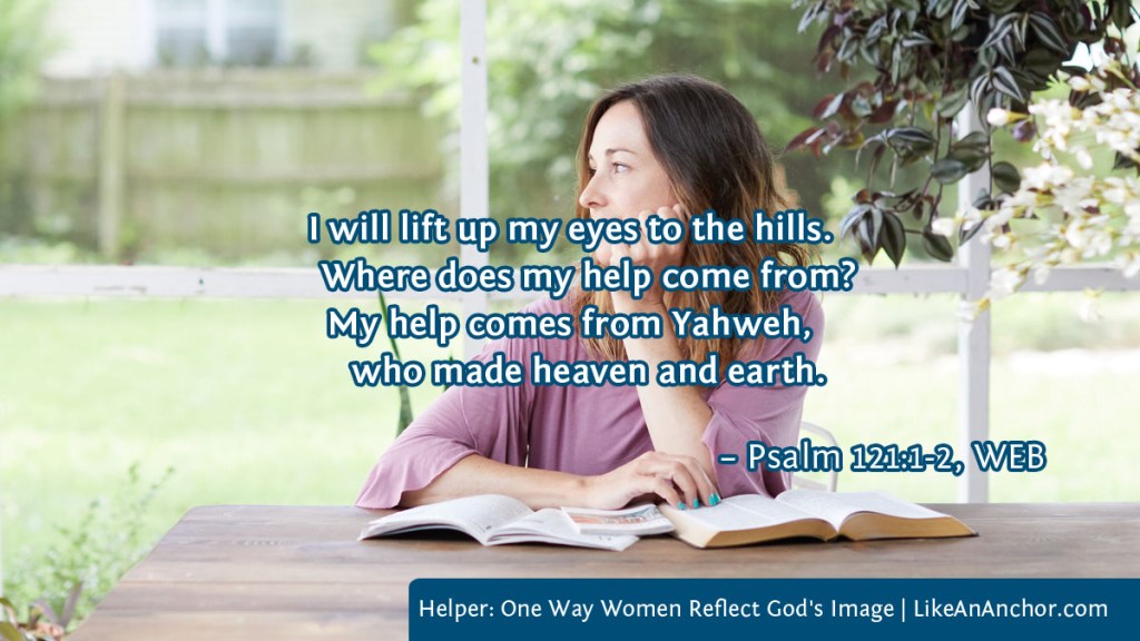 Image of people holding hands and praying, with text from Psalm 121:1-2, WEB version: "I will lift up my eyes to the hills. Where does my help come from My help comes from Yahweh, who made heaven and earth."