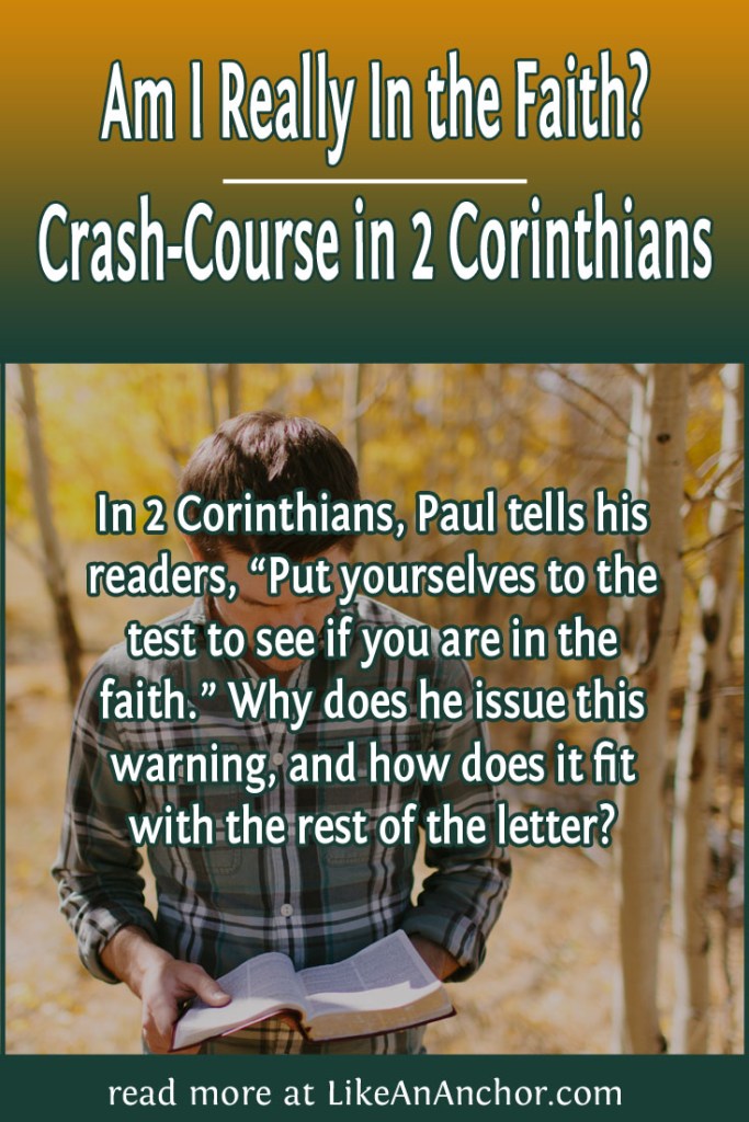 Image of a man walking in the woods holding a Bible with the blog's title text and the words "In 2 Corinthians, Paul tells his readers, “Put yourselves to the test to see if you are in the faith.” Why does he issue this warning, and how does it fit with the rest of the letter?"