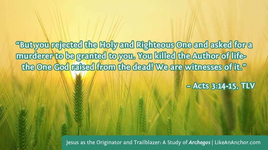 Image of sunrise over a green wheat field overlaid with text from Acts 3:14-15, TLV version: “But you rejected the Holy and Righteous One and asked for a murderer to be granted to you. You killed the Author of life—the One God raised from the dead! We are witnesses of it.”
