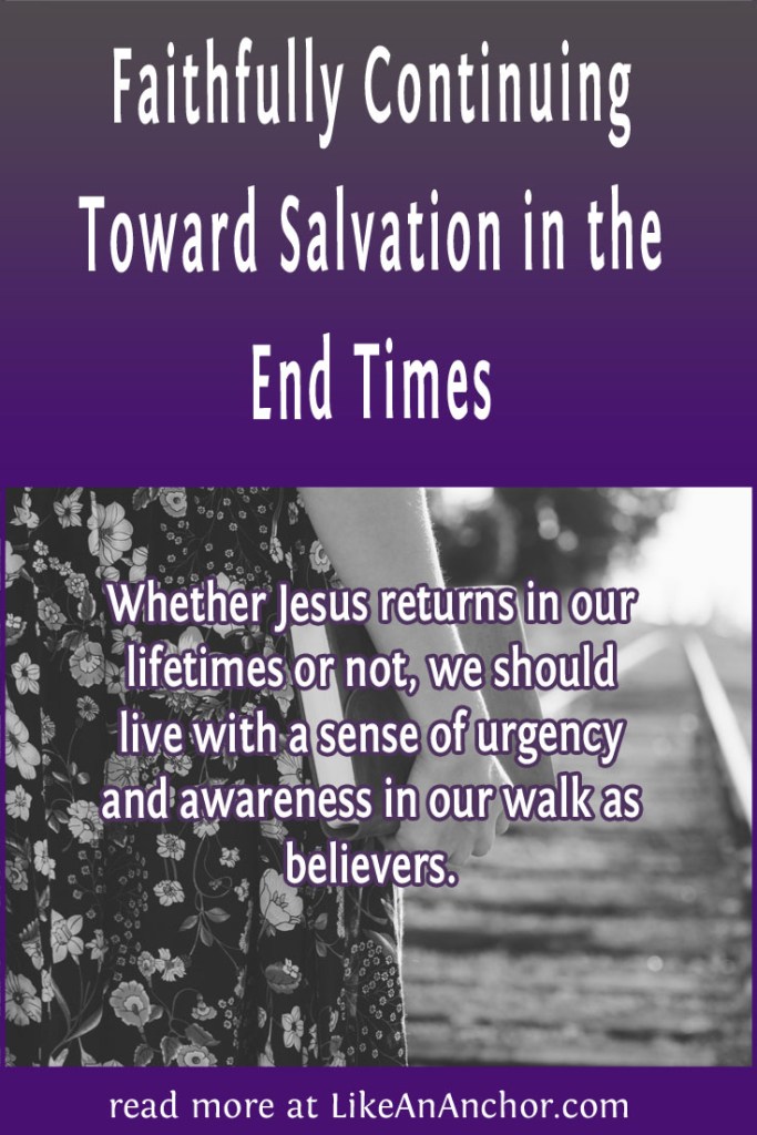 Image of a woman walking along railroad tracks, overlaid with the blog post's title text and the words, "Whether Jesus returns in our lifetimes or not, we should live with a sense of urgency and awareness in our walk as believers."