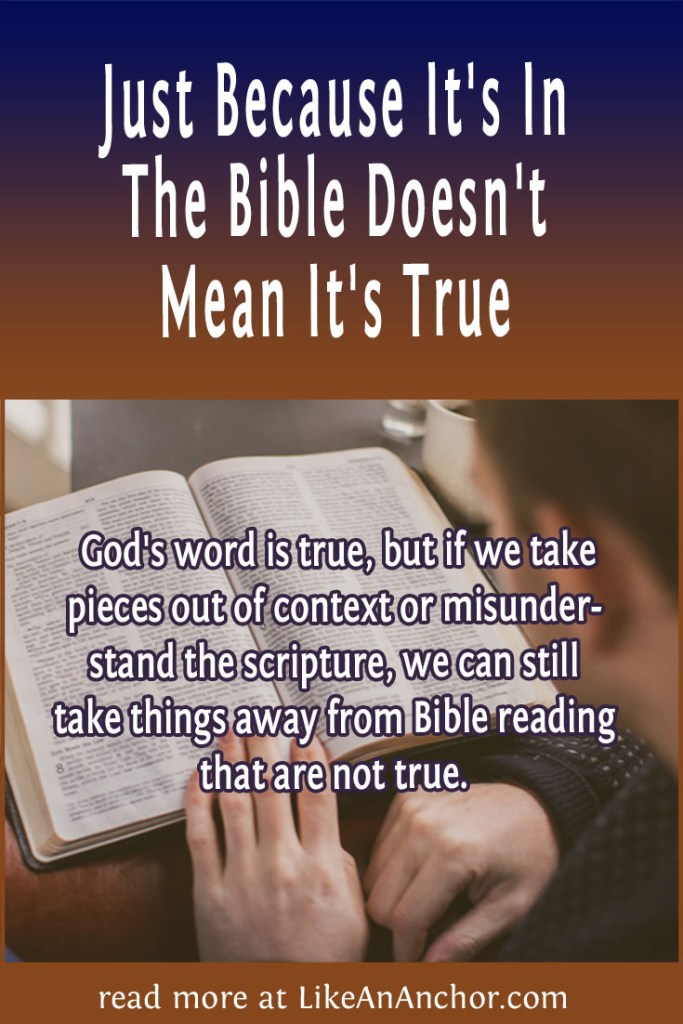 Image of a man studying a Bible, overlaid with blog's title text and the words, " God's word is true, but if we take pieces out of context or misunderstand the scripture, we can still take things away from Bible reading that are not true."