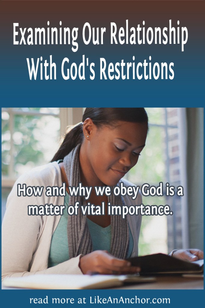 Image of a woman reading the Bible, overlaid with blog's title text and the words, "How and why we obey God is a matter of vital importance."